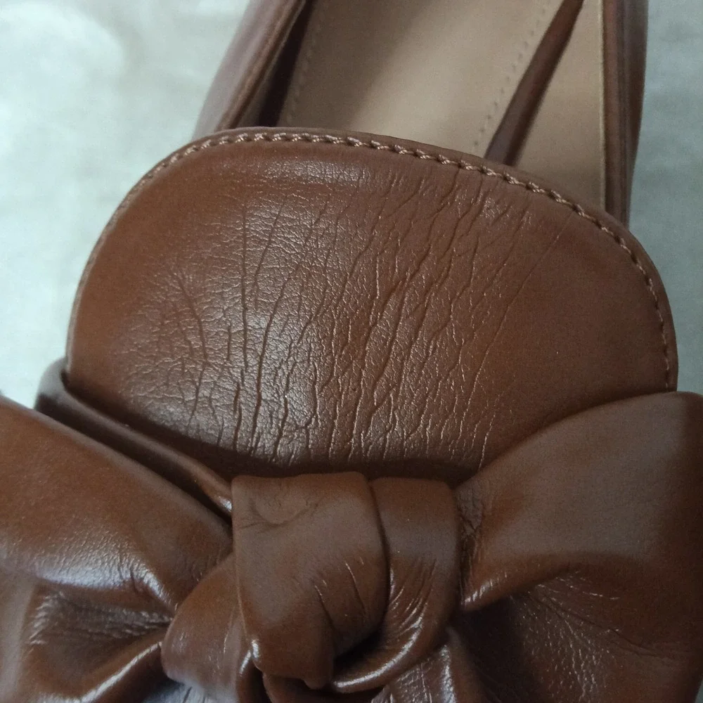New York & Company Womens Brown Knotted Bow Square Toe Loafers Flats Size 8.5